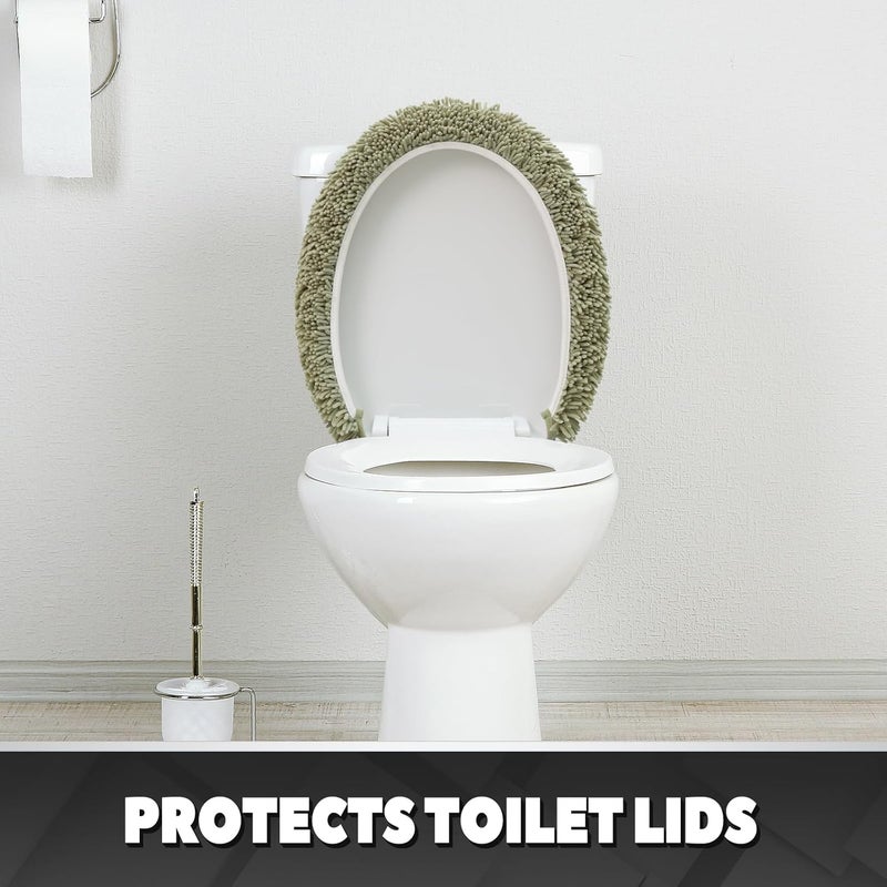 TREETONE Shaggy Chenille Bathroom Toilet Lid Cover, Ultra Soft Plush Seat Covers, Fluffy Absorbent, 19x21 Inches, Standard Toilet Lids for Bathroom Machine Wash & Dry, Sage Green - Image 5